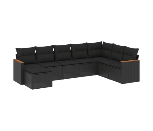 Set de sofás de jardín 8 piezas y cojines ratán sintético negro