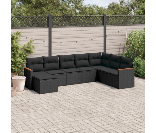 Set de sofás de jardín 8 piezas y cojines ratán sintético negro