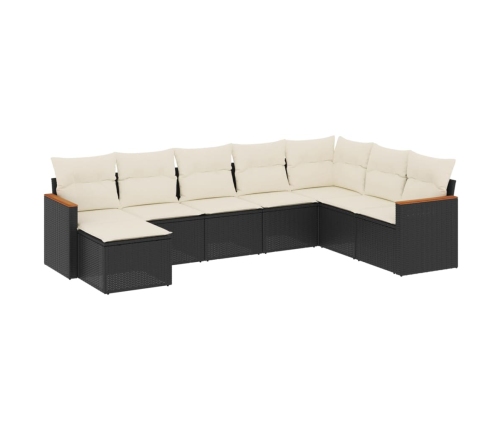 Set de sofás de jardín 8 piezas y cojines ratán sintético negro