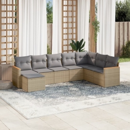 Juego de sofás jardín con cojines beige mezcla 8 pzas ratán PE
