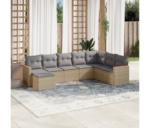 Juego de sofás jardín con cojines beige mezcla 8 pzas ratán PE