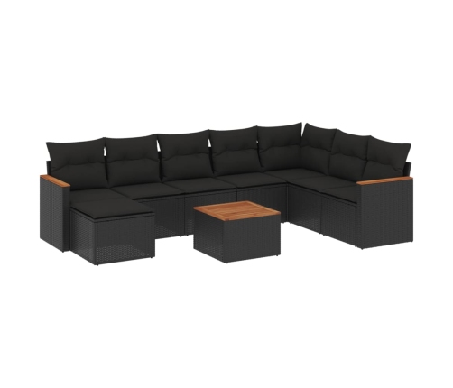 Set de sofás de jardín 8 piezas y cojines ratán sintético negro