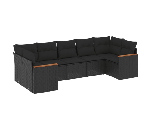 Set de comedor de jardín 7 pzas y cojines ratán sintético negro