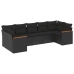Set de comedor de jardín 7 pzas y cojines ratán sintético negro