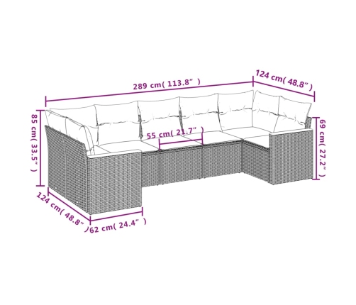 Set de comedor de jardín 7 pzas y cojines ratán sintético negro