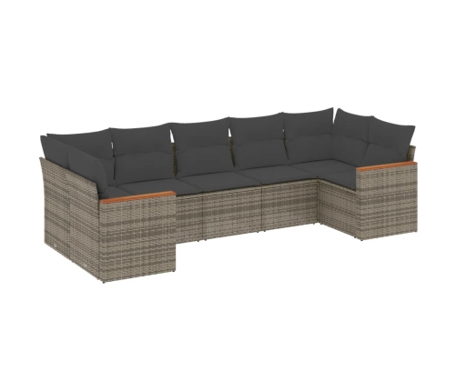 Set de sofás de jardín 7 piezas con cojines ratán PE gris