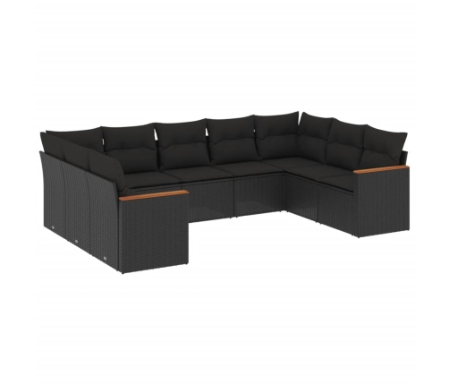 Set de sofás de jardín 8 piezas y cojines ratán sintético negro