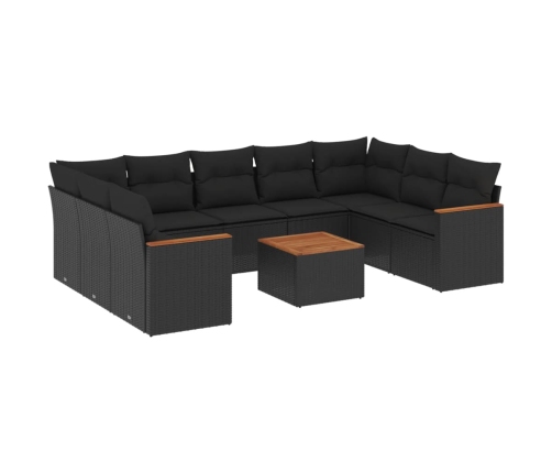 Set de sofás de jardín 10 pzas cojines ratán sintético negro