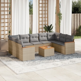 Juego de sofás jardín con cojines beige 10 pzas ratán sintético