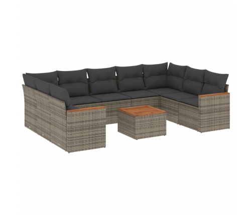 Set de sofás de jardín 10 pzas con cojines ratán sintético gris