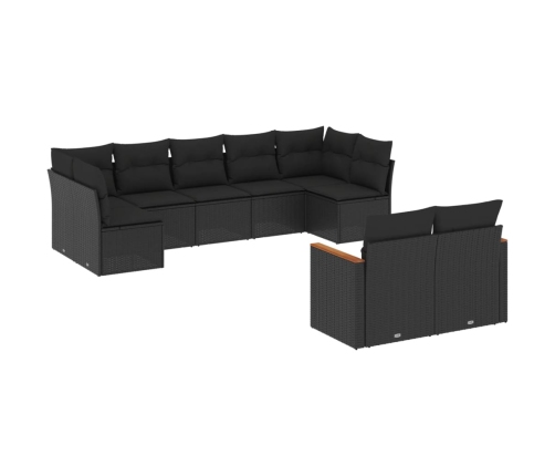 Set de sofás de jardín 8 piezas y cojines ratán sintético negro