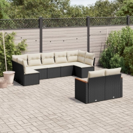 Set de sofás de jardín 8 piezas y cojines ratán sintético negro