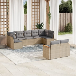 Juego de sofás jardín con cojines beige mezcla 9 pzas ratán PE