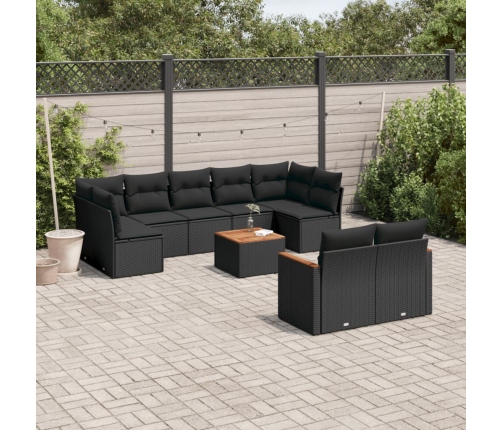 Set de sofás de jardín 10 pzas cojines ratán sintético negro
