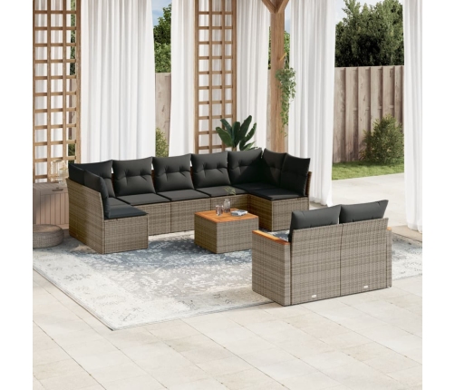 Set de sofás de jardín 10 pzas con cojines ratán sintético gris