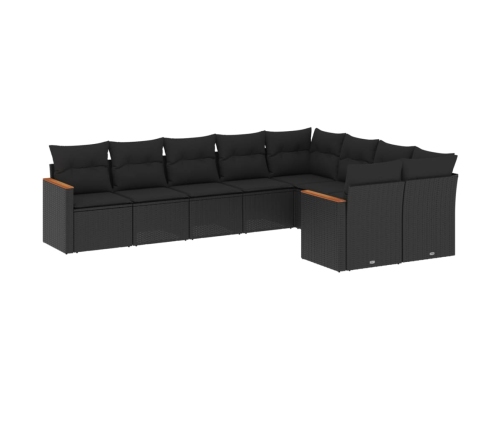 Set de sofás de jardín 8 piezas y cojines ratán sintético negro