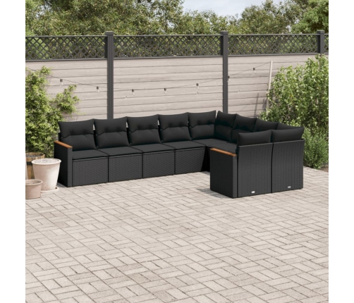 Set de sofás de jardín 8 piezas y cojines ratán sintético negro