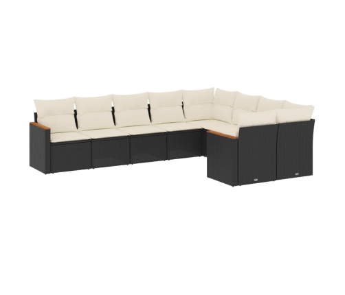 Set de sofás de jardín 8 piezas y cojines ratán sintético negro