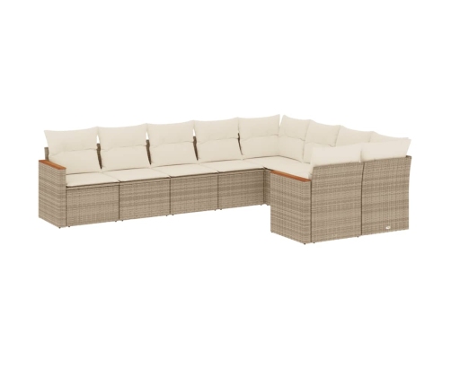 Set de sofás de jardín 9 pzas con cojines ratán sintético beige