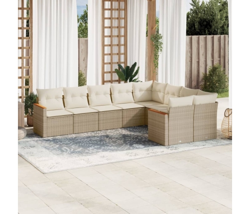 Set de sofás de jardín 9 pzas con cojines ratán sintético beige