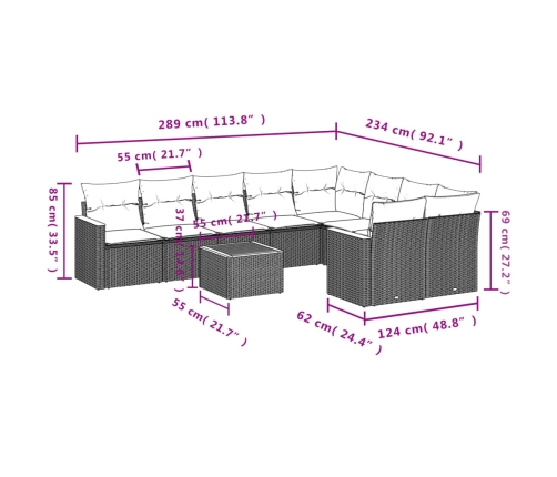 Set de sofás de jardín 10 pzas cojines ratán sintético negro