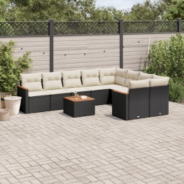 Set de sofás de jardín 10 pzas cojines ratán sintético negro
