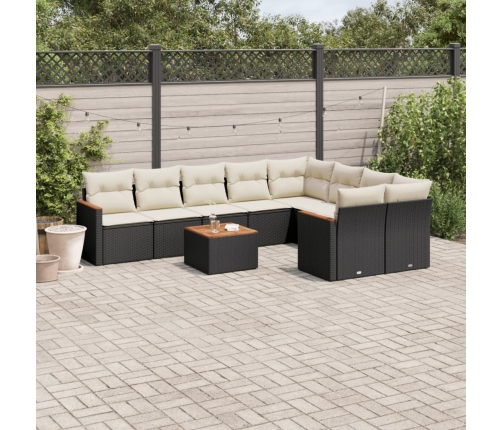 Set de sofás de jardín 10 pzas cojines ratán sintético negro