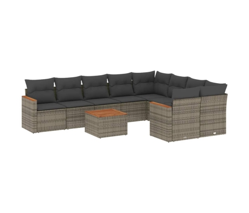 Set de sofás de jardín 10 pzas con cojines ratán sintético gris