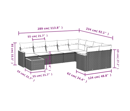 Set de sofás de jardín 10 pzas cojines ratán sintético negro