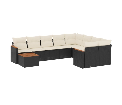 Set de sofás de jardín 10 pzas cojines ratán sintético negro