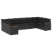 Set de sofás de jardín 10 pzas cojines ratán sintético negro