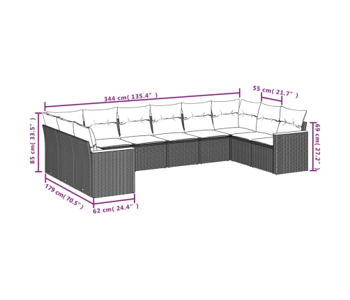 Set de sofás de jardín 10 pzas cojines ratán sintético negro