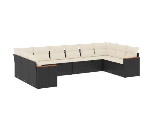 Set de sofás de jardín 10 pzas cojines ratán sintético negro