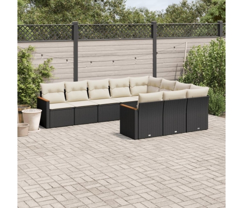 Set de sofás de jardín 10 pzas cojines ratán sintético negro