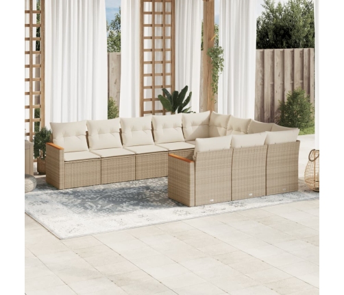 Juego de sofás jardín con cojines beige 10 pzas ratán sintético