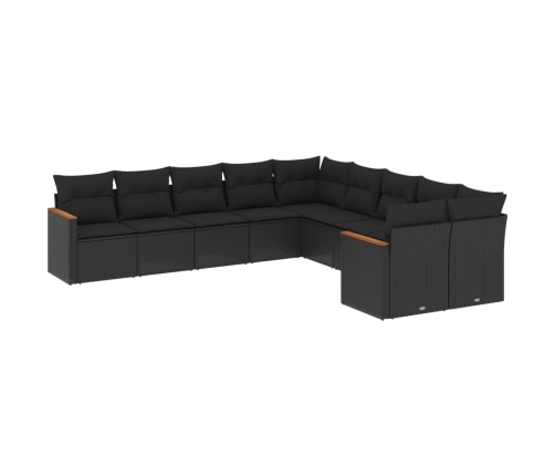 Set de sofás de jardín 10 pzas cojines ratán sintético negro