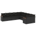 Set de sofás de jardín 10 pzas cojines ratán sintético negro