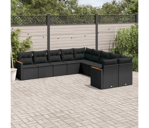 Set de sofás de jardín 10 pzas cojines ratán sintético negro