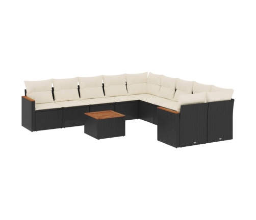 Set de sofás de jardín 11 pzas y cojines ratán sintético negro