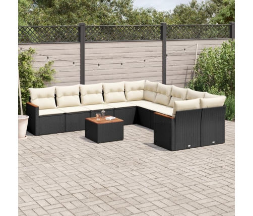 Set de sofás de jardín 11 pzas y cojines ratán sintético negro