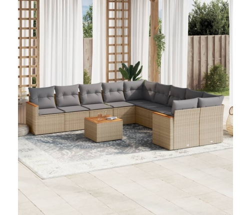 Juego de sofás jardín con cojines beige mezcla 11 pzas ratán PE