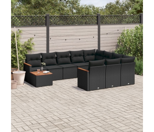 Set de sofás de jardín 11 pzas y cojines ratán sintético negro