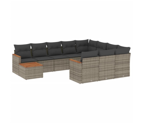 Set de sofás de jardín 11 pzas y cojines ratán sintético gris