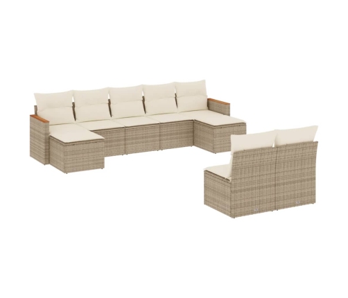 Set de sofás de jardín 9 pzas con cojines ratán sintético beige