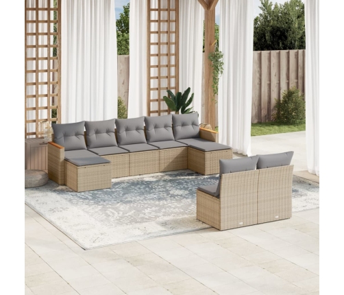 Juego de sofás jardín con cojines beige mezcla 9 pzas ratán PE