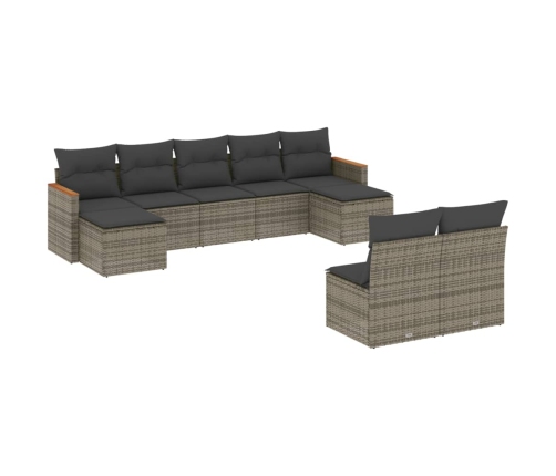 Set de muebles de jardín 9 pzas y cojines ratán sintético gris