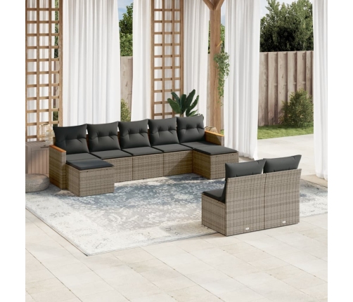Set de muebles de jardín 9 pzas y cojines ratán sintético gris