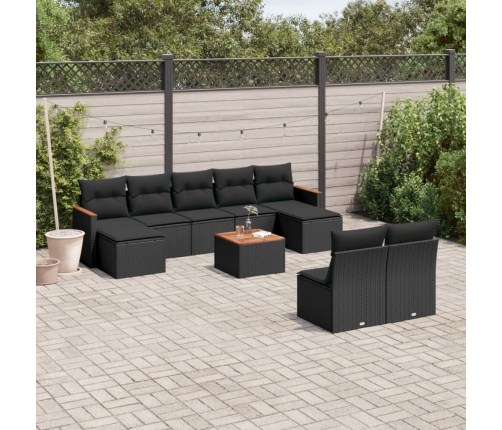 Set de sofás de jardín 10 pzas cojines ratán sintético negro