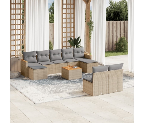 Juego de sofás jardín con cojines beige 10 pzas ratán sintético
