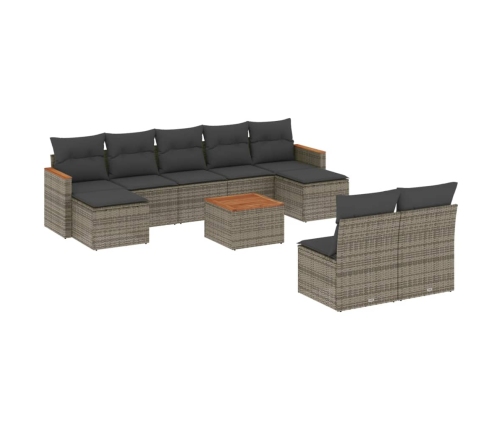 Set de sofás de jardín 10 pzas con cojines ratán sintético gris